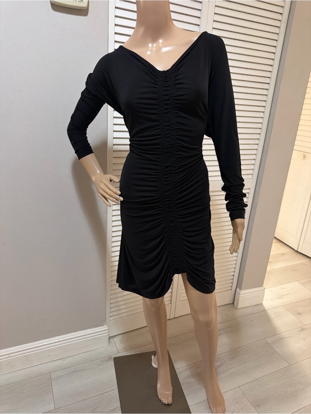 AllSaints Spitalfields “Shadow Sculpt” Black Ruched Drape Dress US 8